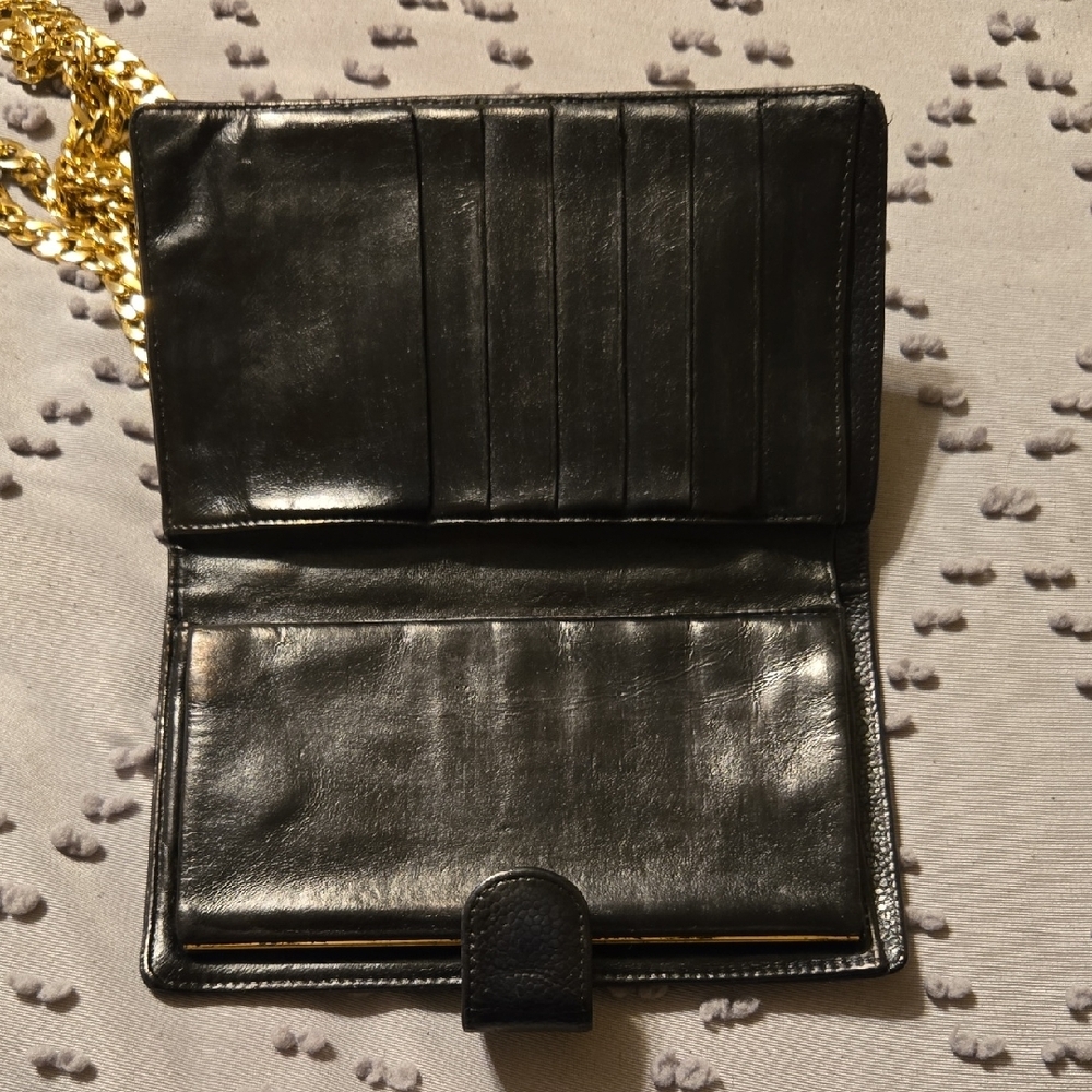 CHANEL Black Leather Card Holder with Gold Chain - Picture 2 of 11